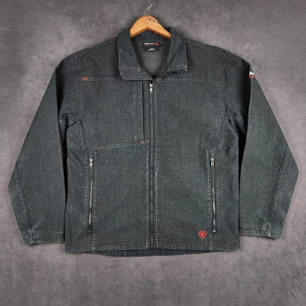 Ariat Vernon FR Work Jacket Mens Large Black Gray Flame Resistant CAT 2 10024027